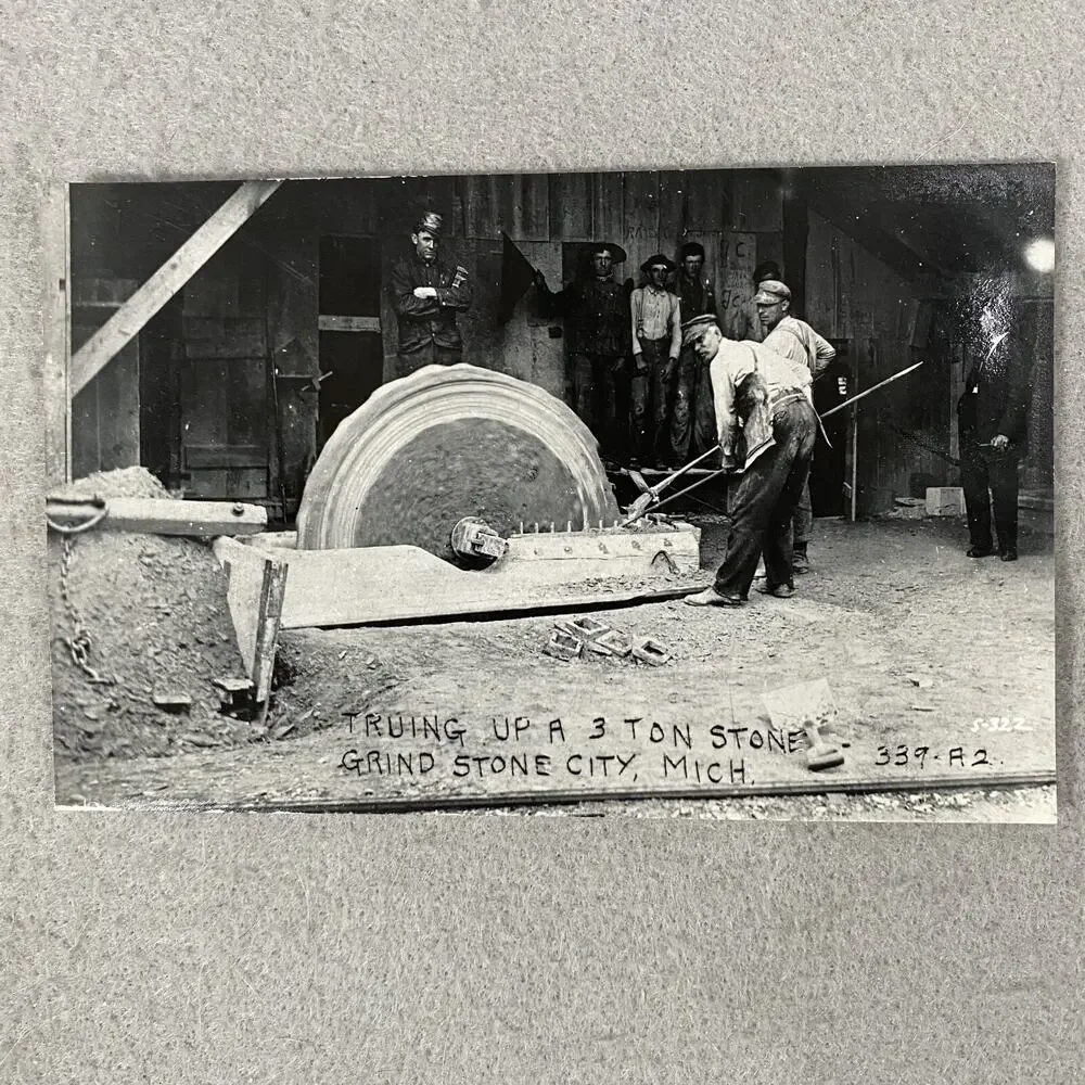 Vintage Grindstone City Michigan Truing 3 Ton Stone RPPC Real Photo B&W Postcard